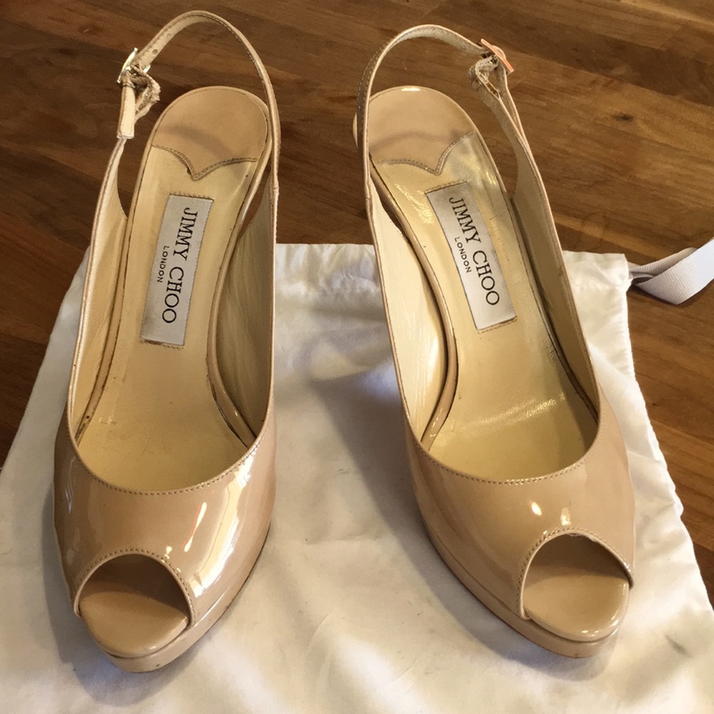 Jimmy Choo Nova Patent Leather Peep Toe Slingback